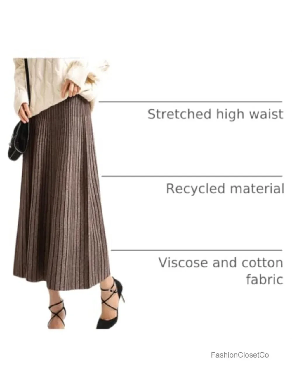 Women's Reversible Stretchy Knit A-Line Pleated Midi Skirt